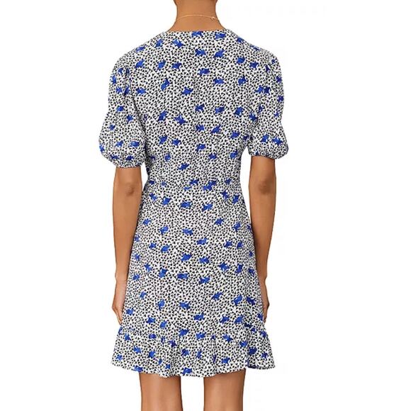 Maje Ripensee Blue Floral Print V Neck Dress Puff Sleeve Romantic Women's - Picture 5 of 16